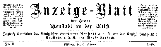 Titel Neustdter Anzeigeblatt vom 6. Januar 1878